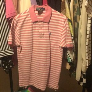 Pink and white polo shirt